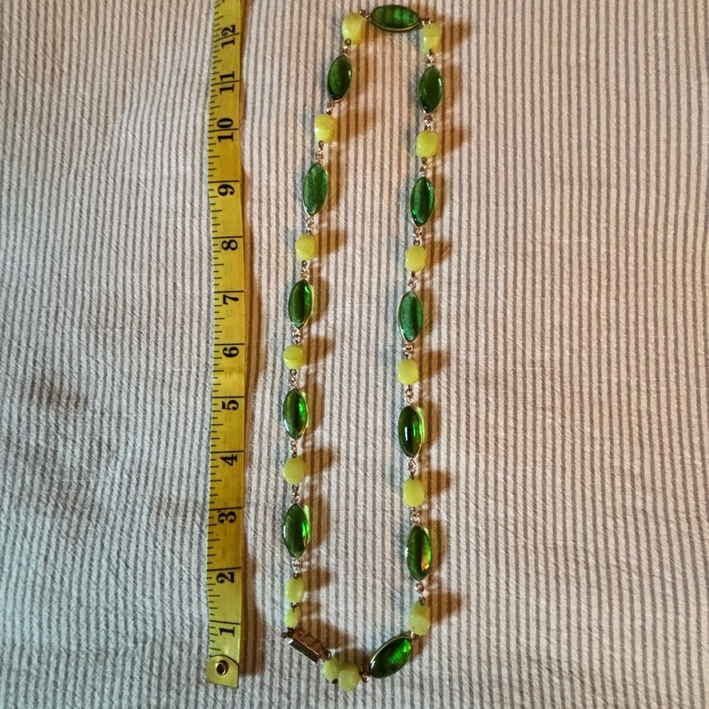 Vintage made in W Germany MCM Elegant Green and Yellow Beaded Necklace - Picture 2 of 10